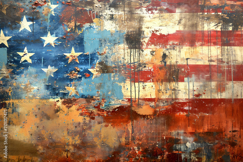 American flag of the United States of America background with a distressed vintage weathered effect also known as the Stars and Stripes, stock illustration image