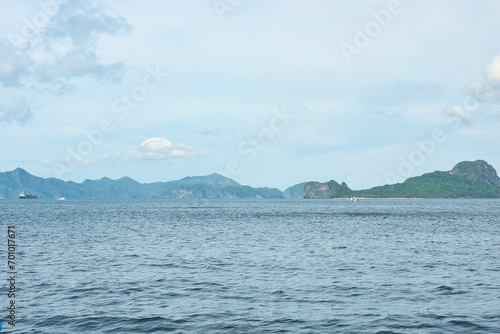 PALAWAN, PHILIPPINES - DECEMBER 21, 2023: Beach landscape in Palawan island, Philippines. Seven Commandos Beach.. 6 million foreign tourists visited Philippines in 2016.