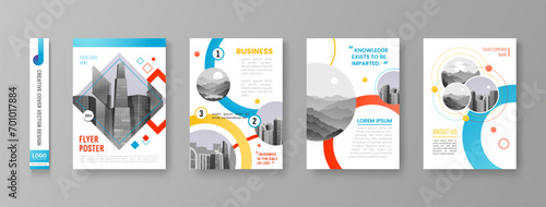 Cover design. Business brochure template. Corporate flyer. Abstract circle graphic. Layout for company report. Modern book infographic. Businessman presentation. Vector posters set photo