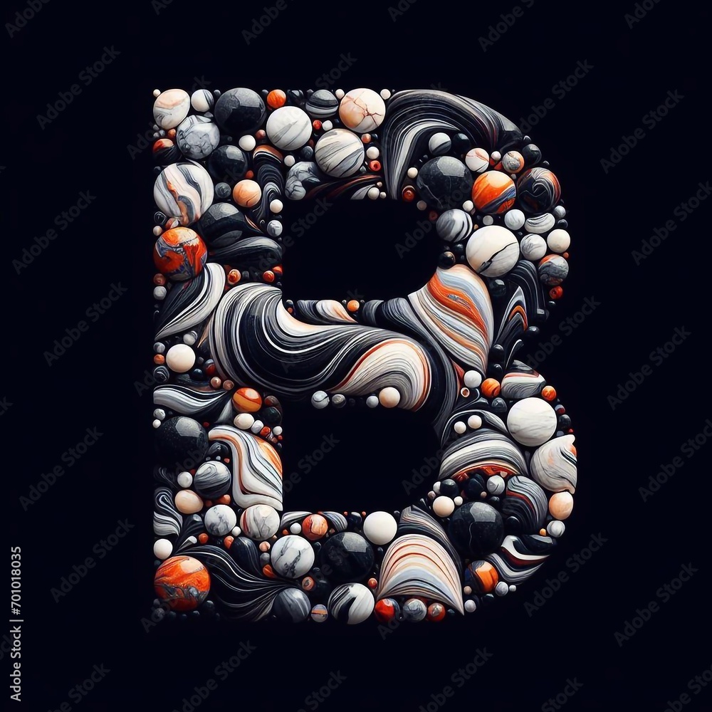 Letter B shape made of marble pebbles. AI generated illustration Letter B shape made of marble pebbles. AI generated illustration
