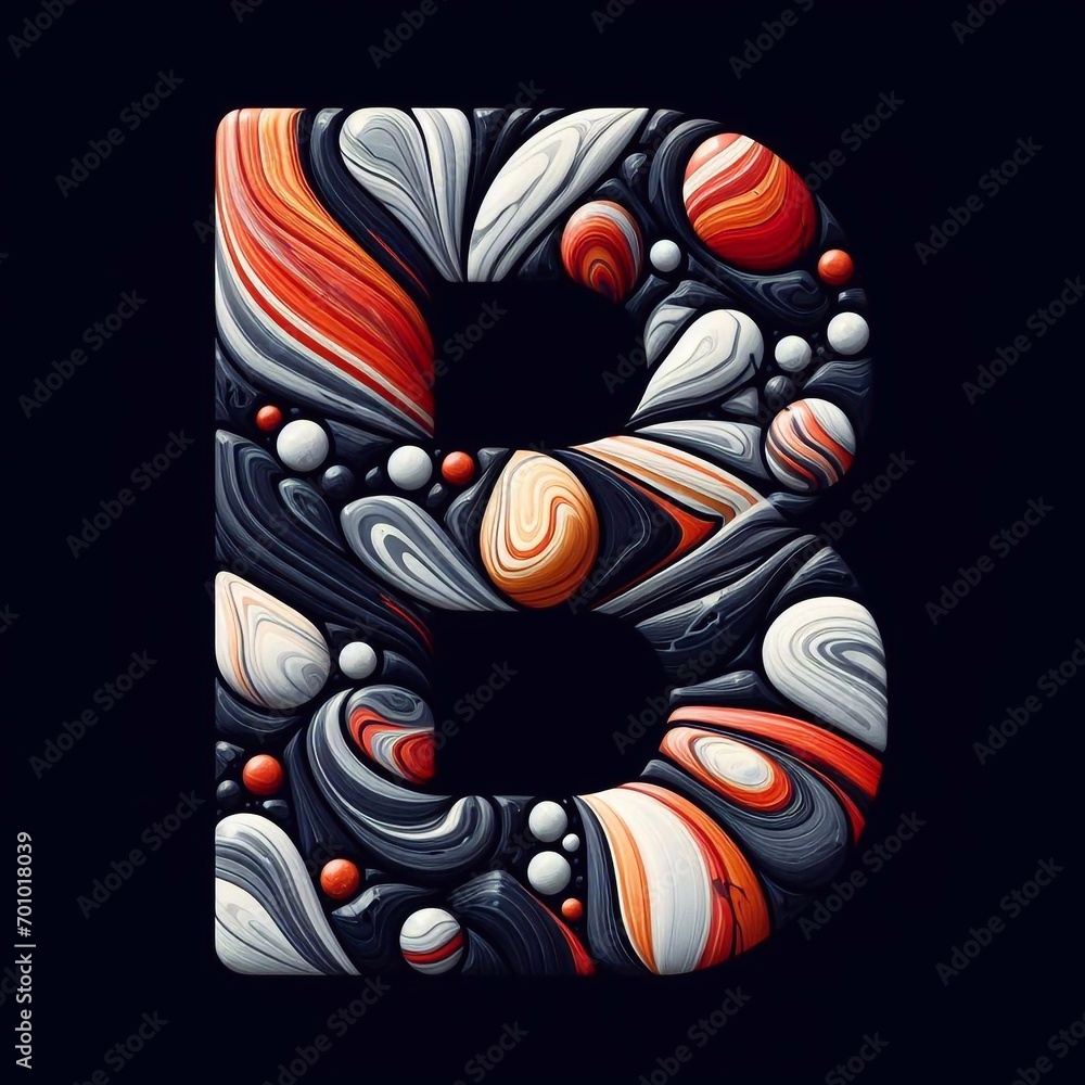 Letter B shape made of marble pebbles. AI generated illustration Letter B shape made of marble pebbles. AI generated illustration