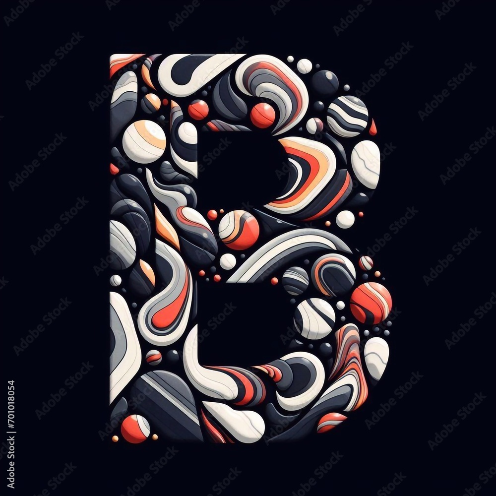 Letter B shape made of marble pebbles. AI generated illustration Letter B shape made of marble pebbles. AI generated illustration