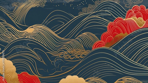 Traditional japanese style simple line waves background. photo