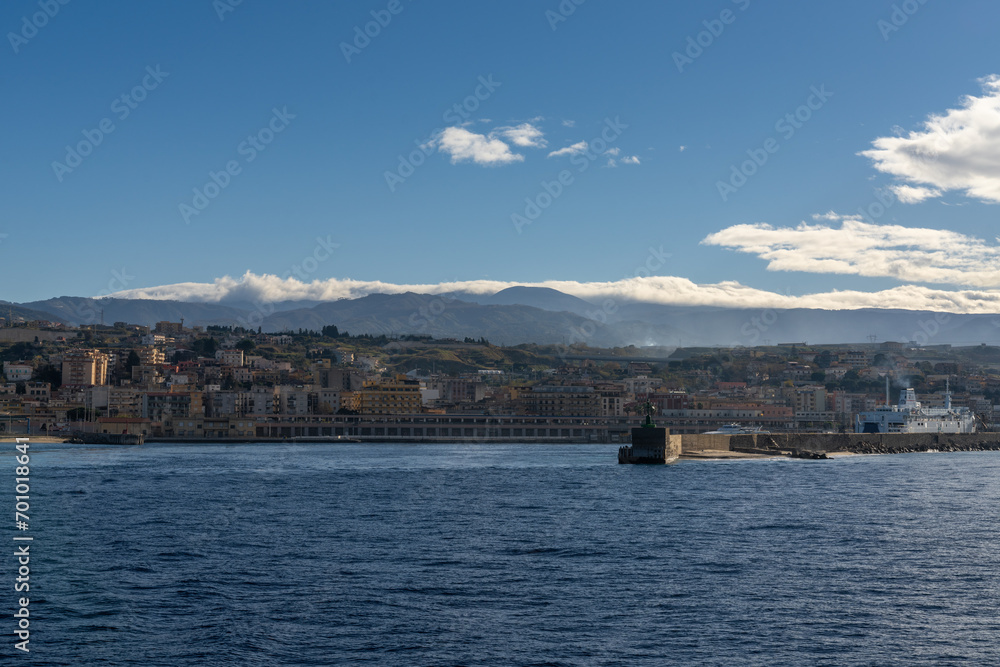 view of the ferry terminal and harbor at Villa San Giovanni on the Strait of Messina