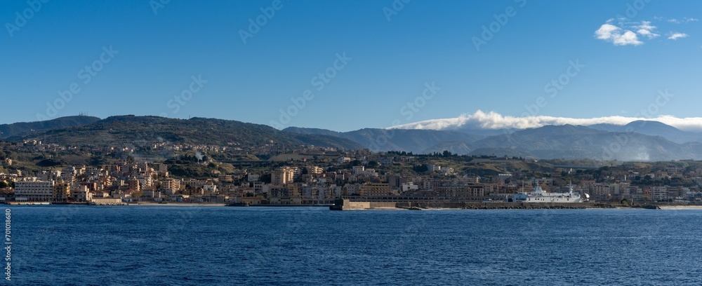 panorama view of the ferry terminal and harbor at Villa San Giovanni on the Strait of Messina