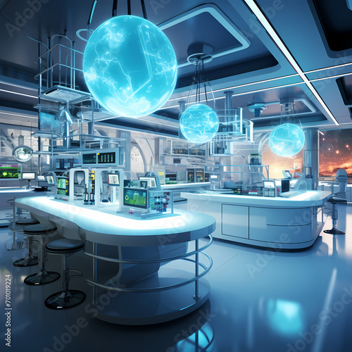 A futuristic laboratory with advanced technology.