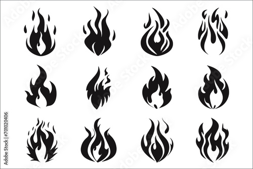 Fire flames set, Fire flames black color silhouette set