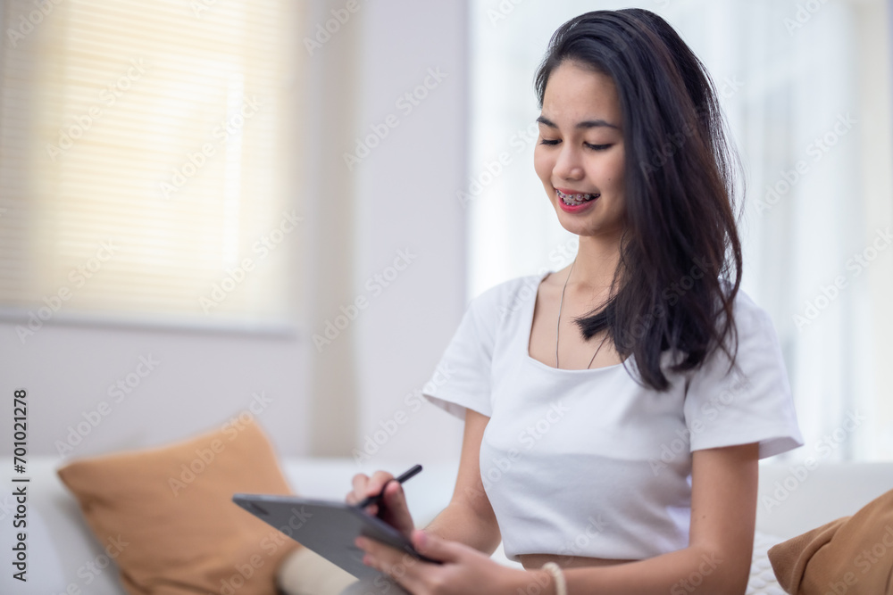 Online student engages in virtual classroom for project, distant learning with classmates, lecturer Online student engages in virtual classroom for project, distant learning with classmates, lecturer
