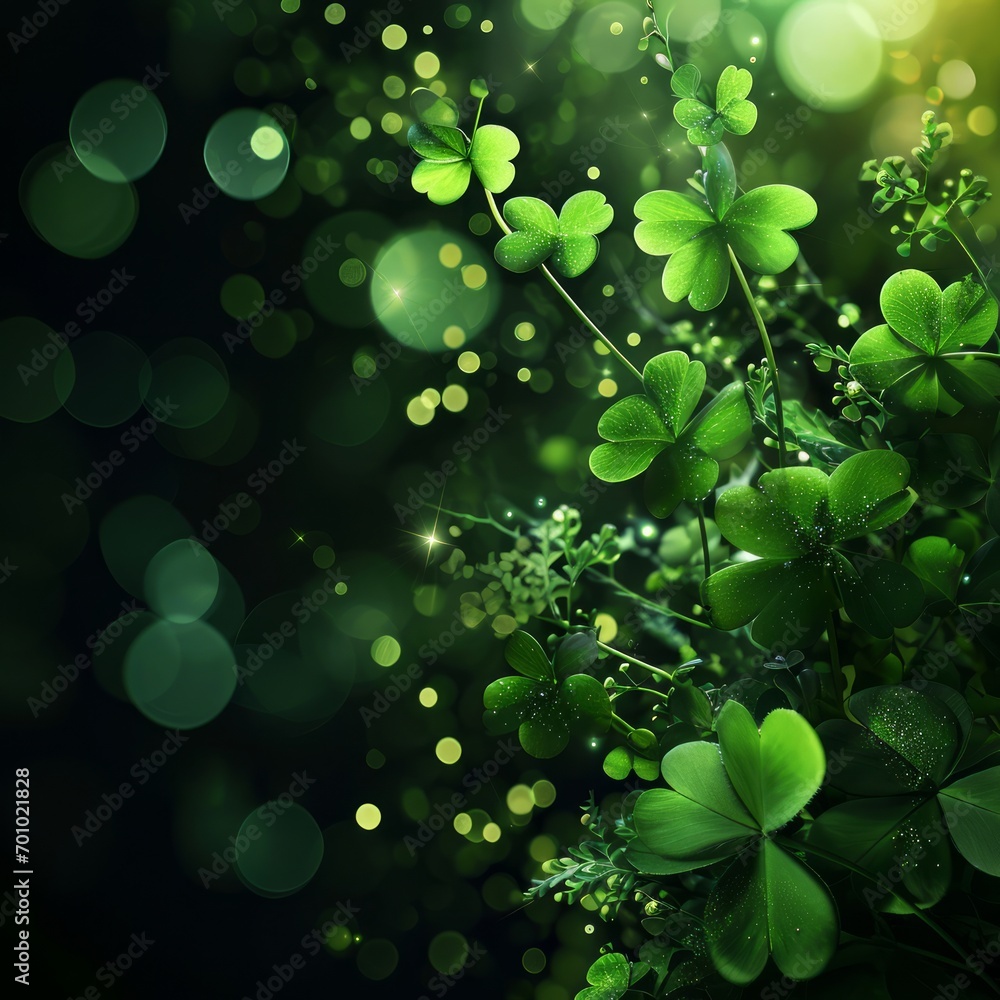 A green template background for saint patrick's day, patrick holiday event celebration festival banner with four leaf clover shamrock plants and leaves, for post and story mockup, ai generated. A green template background for saint patrick's day, patrick holiday event celebration festival banner with four leaf clover shamrock plants and leaves, for post and story mockup, ai generated.