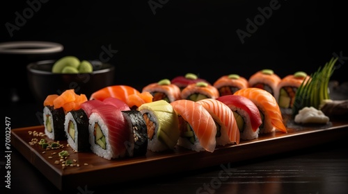Contrasting Colors and Textures of Sushi, Vibrant and Appetizing Culinary Photography
