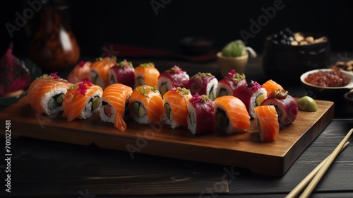 Contrasting Colors and Textures of Sushi, Vibrant and Appetizing Culinary Photography