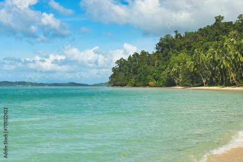 Port Barton, Palawan Philippines - December 23 2023 - Beautiful coastline and turquoise water at the Port Barton Beach in San Vicente, Palawanin the White Beach near Port Barton