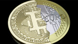 Bitcoin und Euromünze