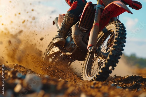 A person riding a dirt bike in the dirt. Ideal for sports and adventure-themed projects