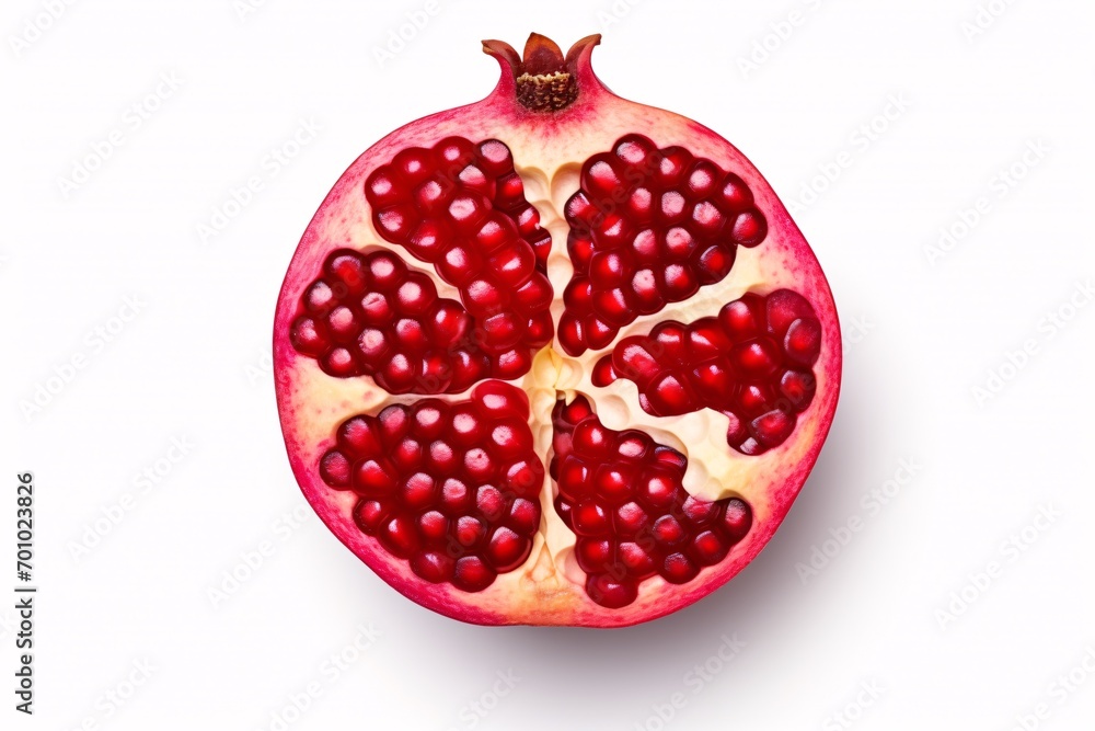 Half of a pomegranate on a white background, seen from above. Half of a pomegranate on a white background, seen from above.