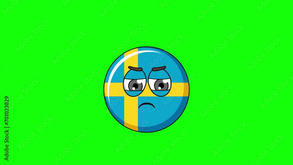 Angry emoticon of flag of sweden character, loop animation emoji