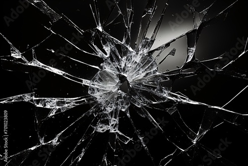 Fragmented shards of broken glass with a distressed white and dark pattern on a dark backdrop.