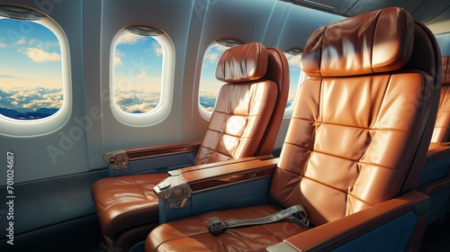 first class business airplane luxury seats for vacations travel banner