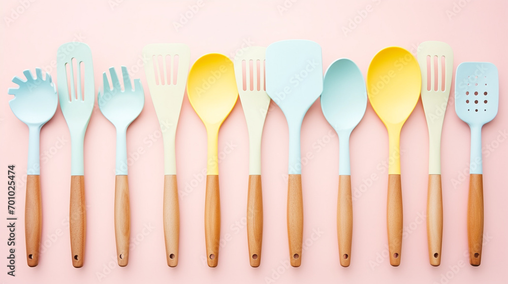 Kitchen tool sets on a light background. Kitchen tool sets on a light background.