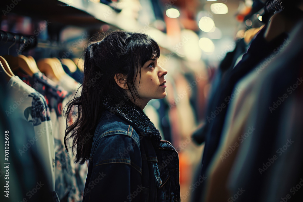 young woman shopping for clothes in a store