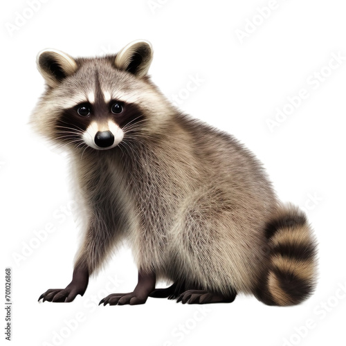 Portrait of raccoon standing, isolated on transparent of white background