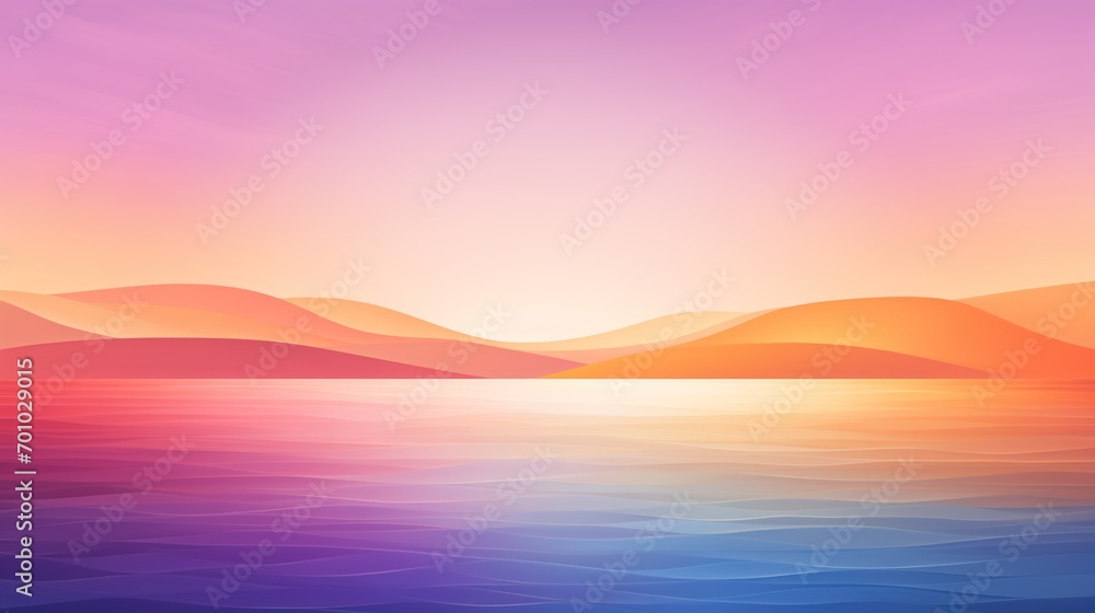 abstract digital artwork depicts a serene sunset over wavy waters, utilizing a harmonious blend of pink and purple hues to evoke a sense of calm and tranquility