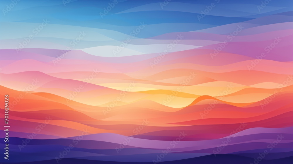 A harmonious blend of waves and colors create an abstract representation of a landscape at sunset, portraying the rhythmic beauty of nature's contours