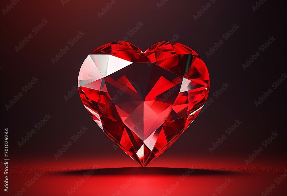 Heart-Shaped Diamond on a Vibrant Red Background
