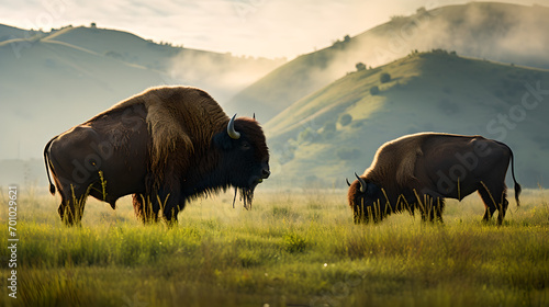 buffalo in the field: two buffalos in wildlife photo
