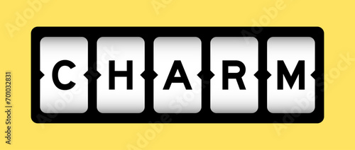 Black color in word charm on slot banner with yellow color background