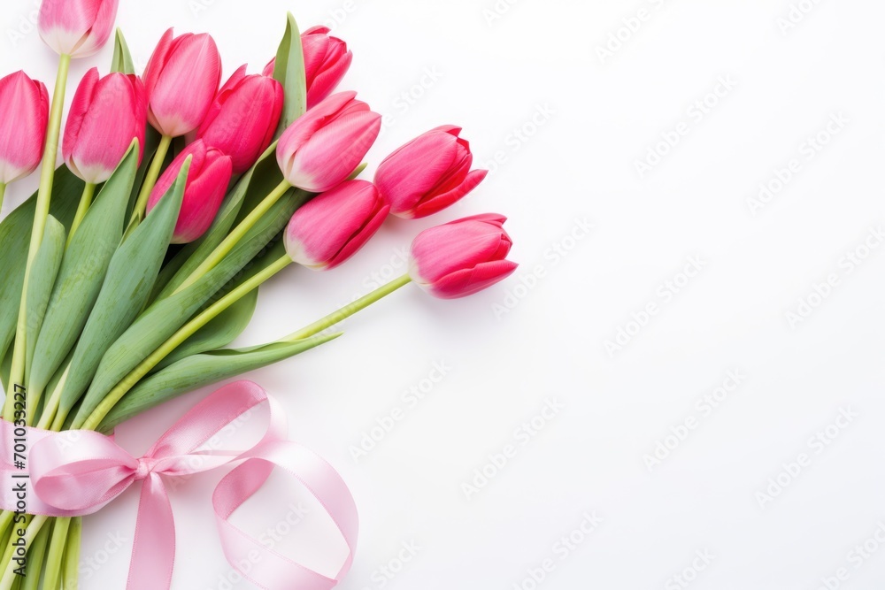 Fototapeta premium Pink tulips on white background