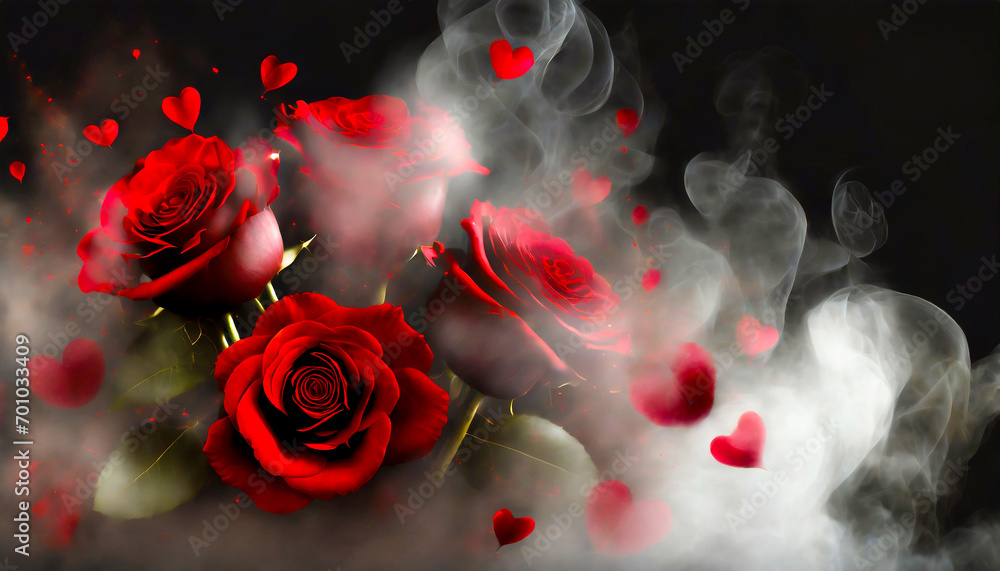 Czerwona róża, kocham Cię, czarne tło - obrazy, fototapety, plakaty 