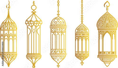 Islamic lantern vector set, Ramadan decoration, Eid al-Fitr lanterns, traditional Arabic lanterns, decorative Ramadan lights, Muslim festival lanterns, Middle Eastern lantern set illustration
