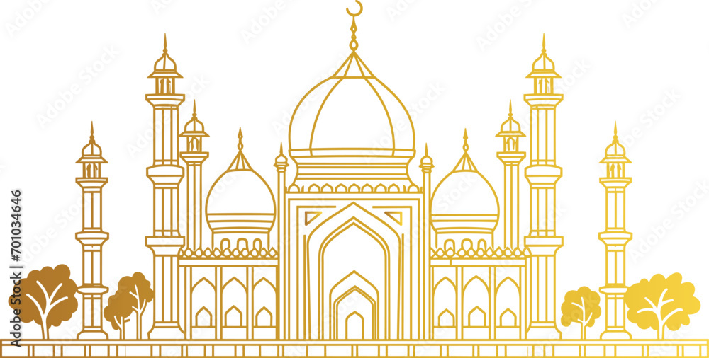 Modern mosque vector, minimalist line art illustration, Islamic architecture, mosque silhouette, mosque drawing, religious artwork, mosque icon, transparent background,  linear mosque art