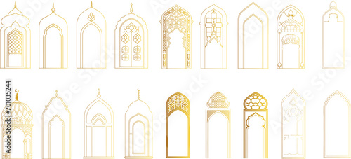 Islamic door & window vector set illustration, Islamic architecture, ornate door design, Islamic art, decorative door and window, Arabic door and window, Islamic interior design