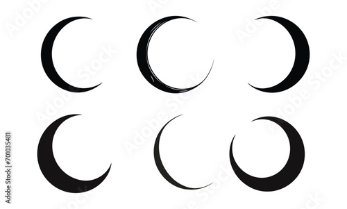 Crescent moon vector set, various moon shapes,  celestial bodies, lunar phases, moon silhouette collection, moon icons, astronomy vector graphics, moon phases clipart photo