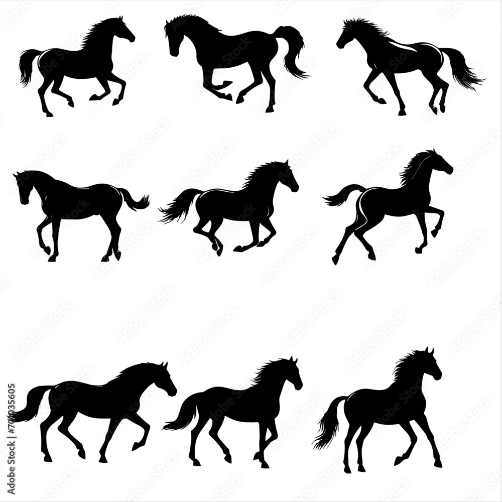 set of horse silhouettes  collection of horse silhouettes