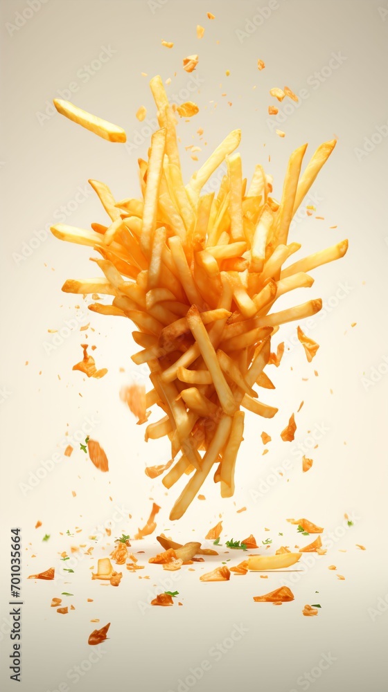 white background flying french fries looking like an advertisment white background flying french fries looking like an advertisment