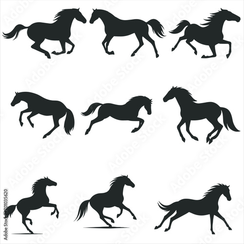 set of horse silhouettes  collection of horse silhouettes