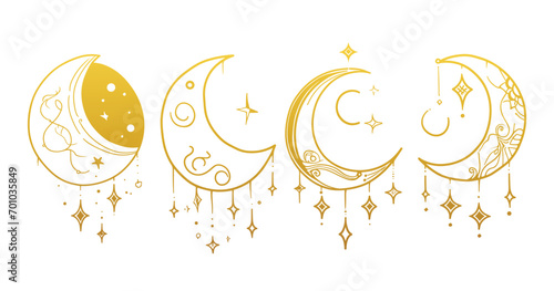 Crescent moon vector set  various moon shapes   celestial bodies  lunar phases  moon silhouette collection  moon icons  astronomy vector graphics  moon phases clipart