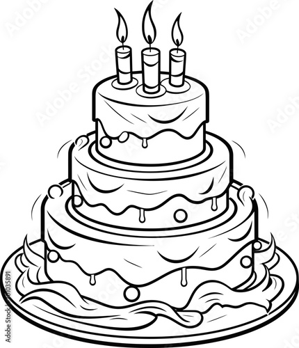 Cake vector image, black and white coloring page © Mithi Creation
