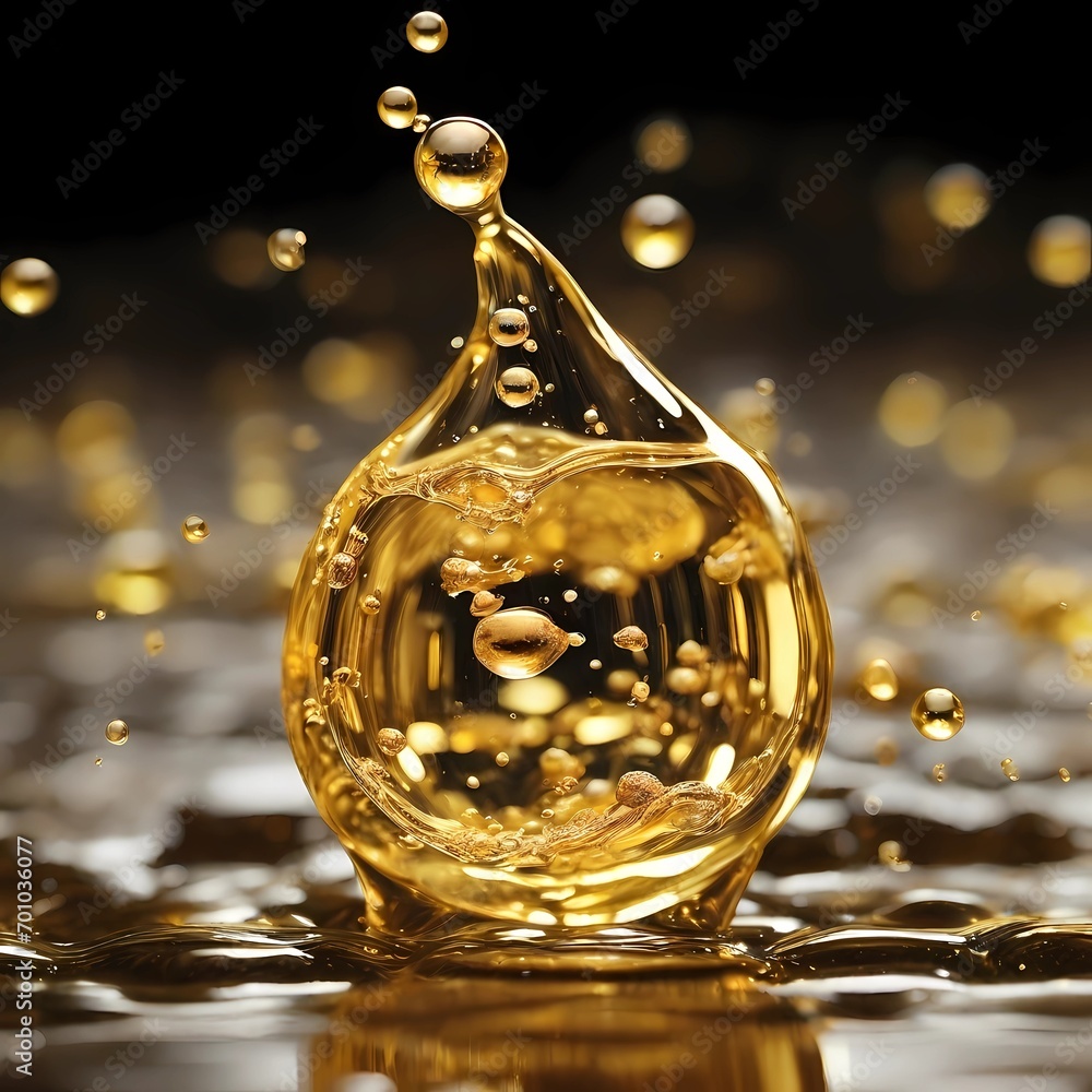 Golden Elixir Luxurious Drops of Omega-3 Enriched Liquid, Effervescing with Vitality and Health Benefits - obrazy, fototapety, plakaty 