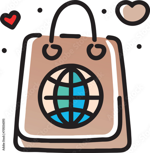 give the shopping bag a travel theme by adding stickers of landmarks, passports, or a world map, ideal for globetrotters who love to shop while traveling, icon doodle offset fill