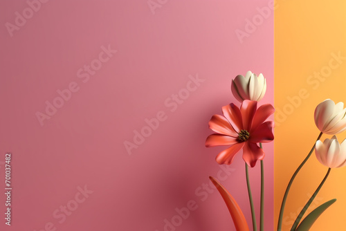 Plants and flowers, Mother's Day, International Women's Day concept. Abstract and minimalist composition of colorful flower illustration background with copy space. Mutes soft pastel colors