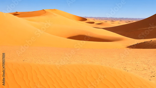 sand ripples on sand dunes in a desert against clear blue sky Ai Generated