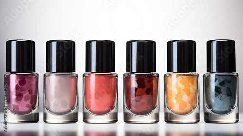 Brightly colored nail polishes in different cans, Nail care, manicure, Generate Ai