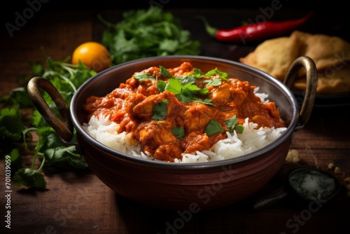 A delectable serving of spicy Vindaloo, a signature dish from Goa, India, showcasing the rich and diverse Indian cuisine