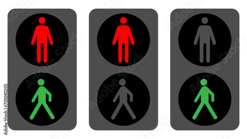 Pedestrian traffic light with red and green man icon set photo