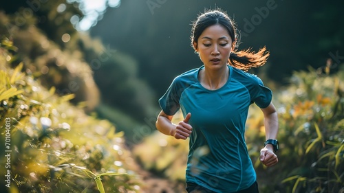 Portrait of Japanese women running in trail, trail running