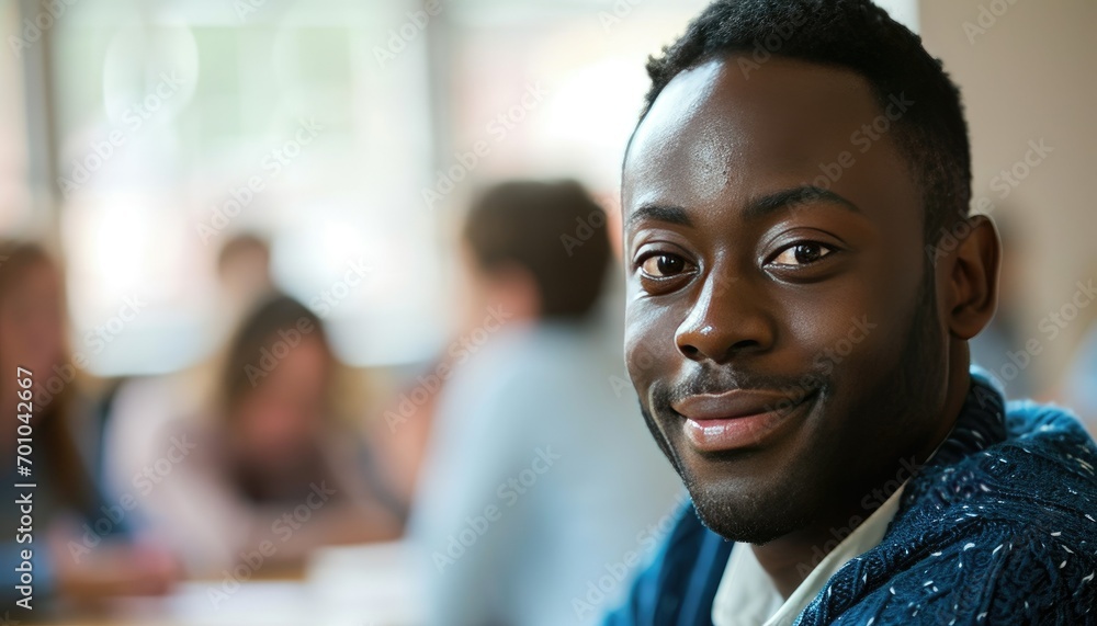 Portrait of a smiling young black man in a social setting Portrait of a smiling young black man in a social setting